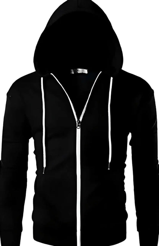 Black hoodie with a zipper on a white background